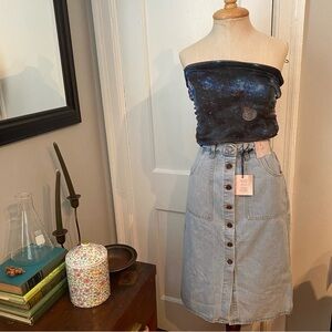 NWT New Happily Grey light wash light blue denim midi jean skirt juniors 5 26